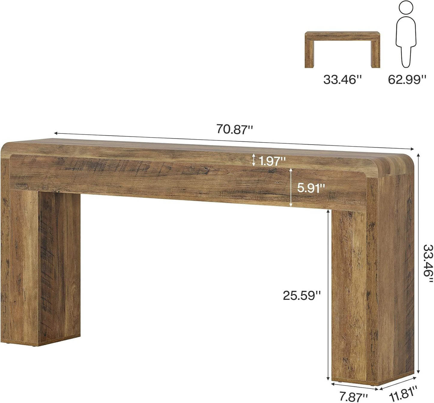 70.9-Inch Extra Long Console Table, Rustic Wooden Sofa Table Behind Couch, Farmhouse Entryway Console For Living Room, Entryway
