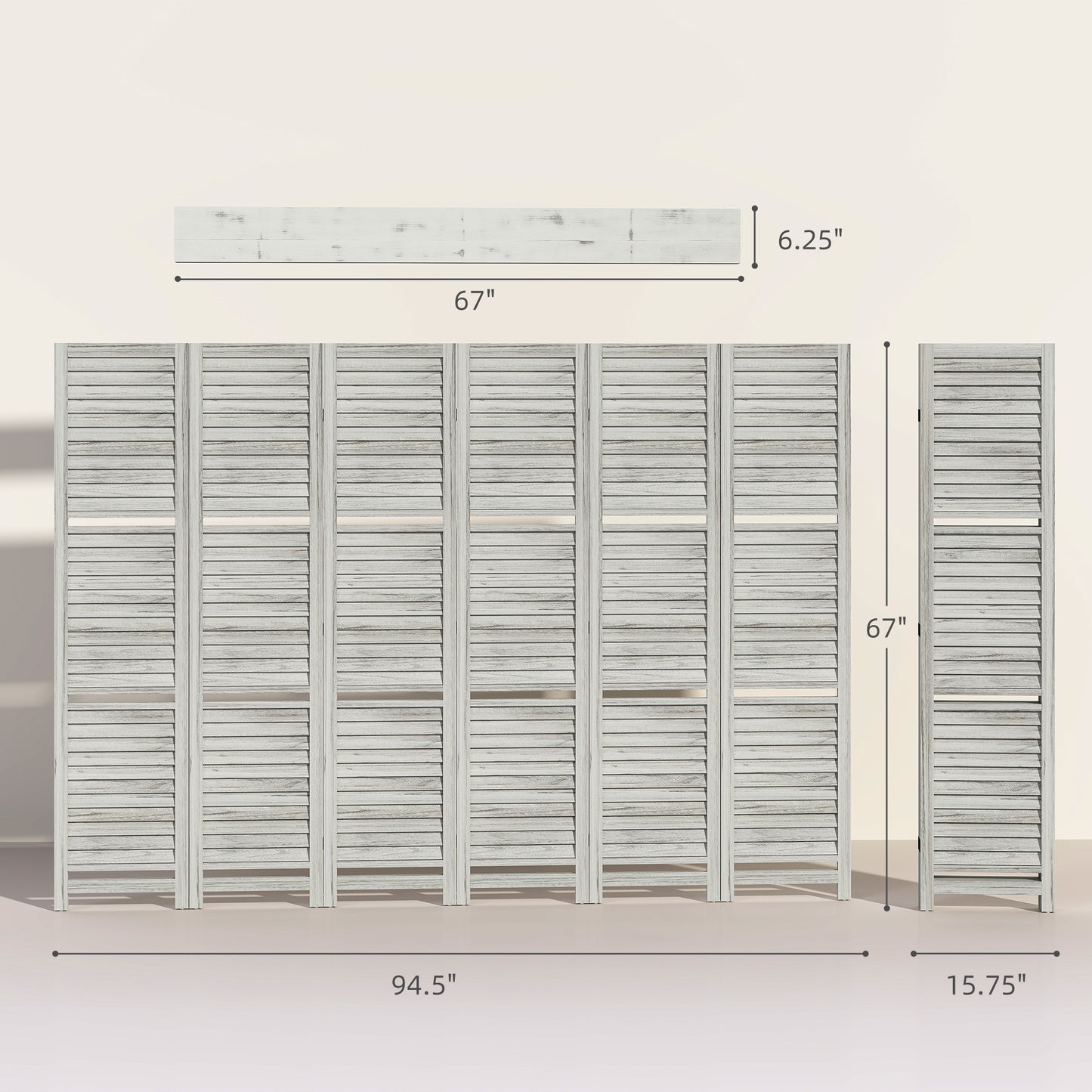 6 Panel 67" Tall Wood Privacy Screen Room Divider With 3 Shelves And Folding Storage For Bedroom, White