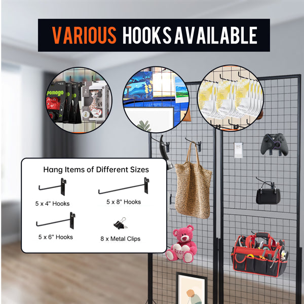 2-Pack 24"x67" Commercial Grid Wall Display With T-Base Stand - Double-Sided Wire Panel System For Retail Stores, Craft Fairs & Trade Shows (Includes Hooks & Clips)