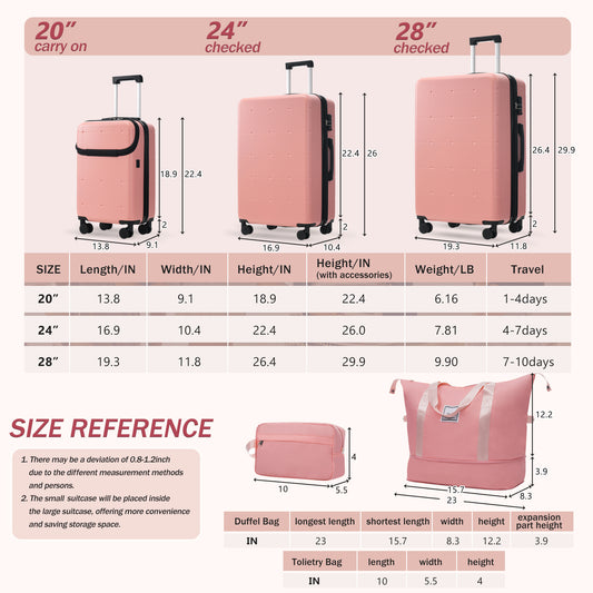 Hardside Luggage Set 5 Piece With Bags,20IN Half-opening Carry On Luggage With USB Port, Expandable 24IN 28IN Luggage With Double Spinner Wheels TSA Lock