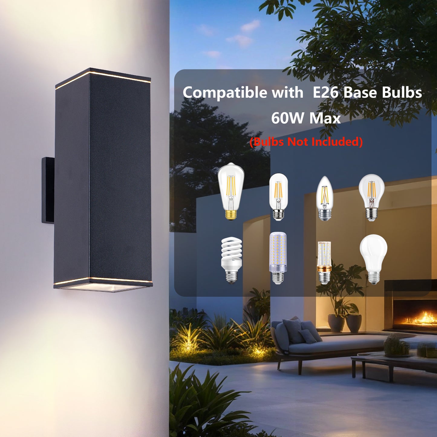 12in Outdoor Wall Lights 4 Packs,Modern Square Outdoor Porch Light,Square Cylinder Up Down Lights Aluminum Waterproof Wall Lighting Exterior Light For Porch Patio Garage No Bulb