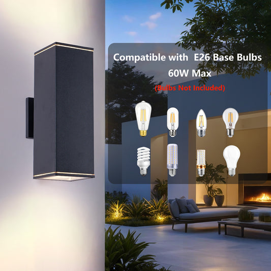 12in Outdoor Wall Lights 4 Packs,Modern Square Outdoor Porch Light,Square Cylinder Up Down Lights Aluminum Waterproof Wall Lighting Exterior Light For Porch Patio Garage No Bulb
