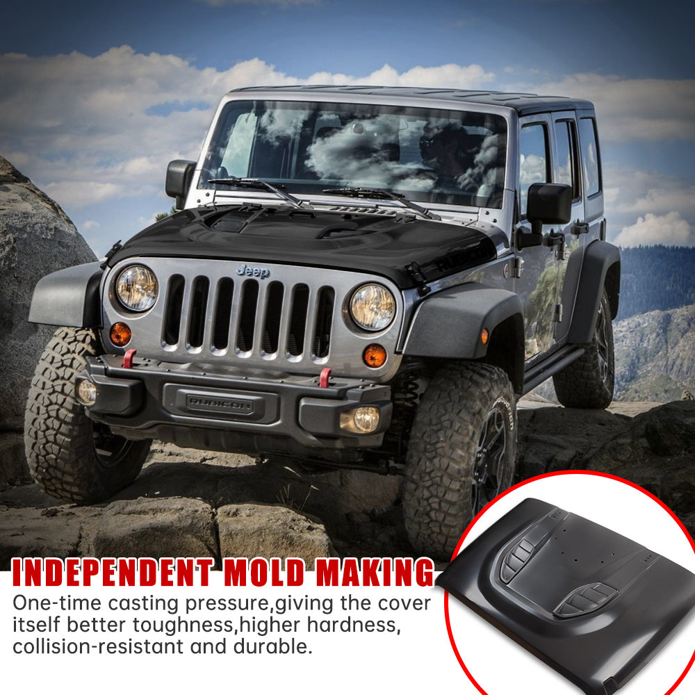 Vented Heat Dispersion Hood Compatible With  Wrangler JK JKU 2007-2017,10th Anniversary Edition Metal Replacement Hoods Accessory Black