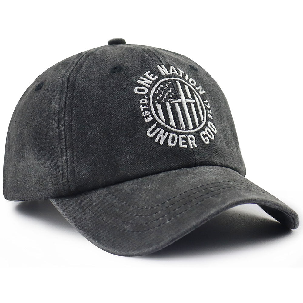 One Nation Under God Baseball Cap For Women Men, Adjustable Embroidered Wash Cotton Baseball Cap