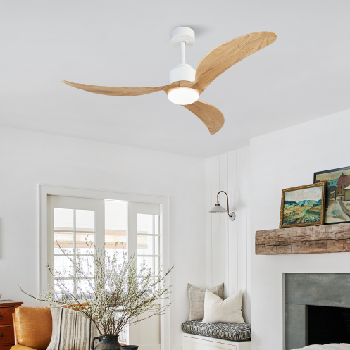 Ceiling Fan With Dimmable LED Light Remote Control,Quiet DC Motor 6 Speed Levels,Adjust Height 3 PCS Rod Reversible Ceiling Fan, For Patio Living Room, Bedroom, Office,Indoor.White Natural