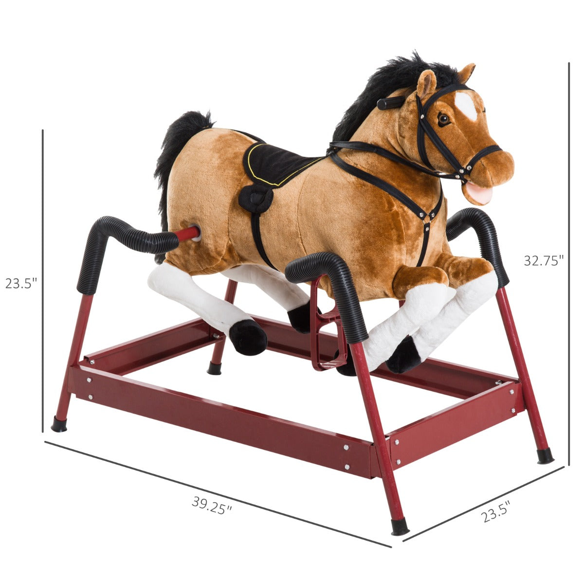 Durable Kids Plush Spring Rocking Horse, Ride On Rocking Horse With Realistic Sounds, Brown