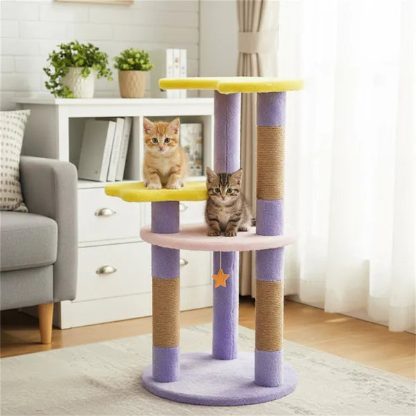 29" Moon & Star Cat Tree With 4 Levels, Jute Scratching Posts & Anti-Tipping Device For Kittens & Adults-Purple