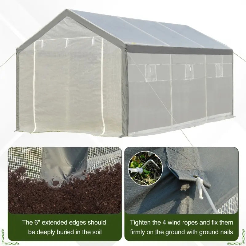 Walk-in Greenhouse, Outdoor Garden Warm Hot House With 6 Roll-up Windows, 2 Zippered Doors And Weather Cover, White