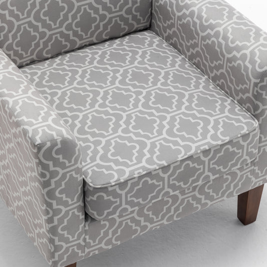 Patterned Polyester Blend Armchair, Solid Birch Wood Frame With Brown Tapered Legs, Foam Padded Accent Chair With Trim Detail For Living Room Office
