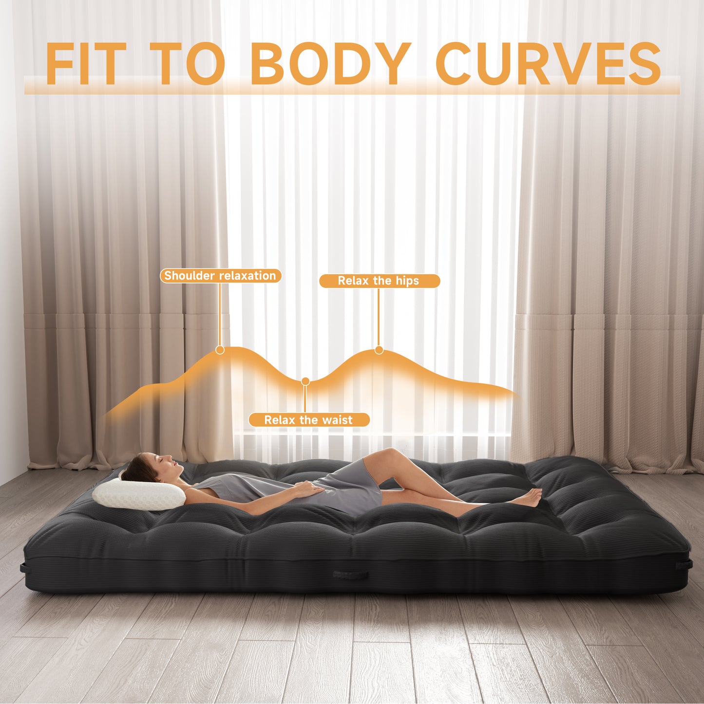 6 Inch Floor Mattress Futon Mattress Sleeping Pad Foldable Roll Up Mat, Sofa Couch Bed, Full Size