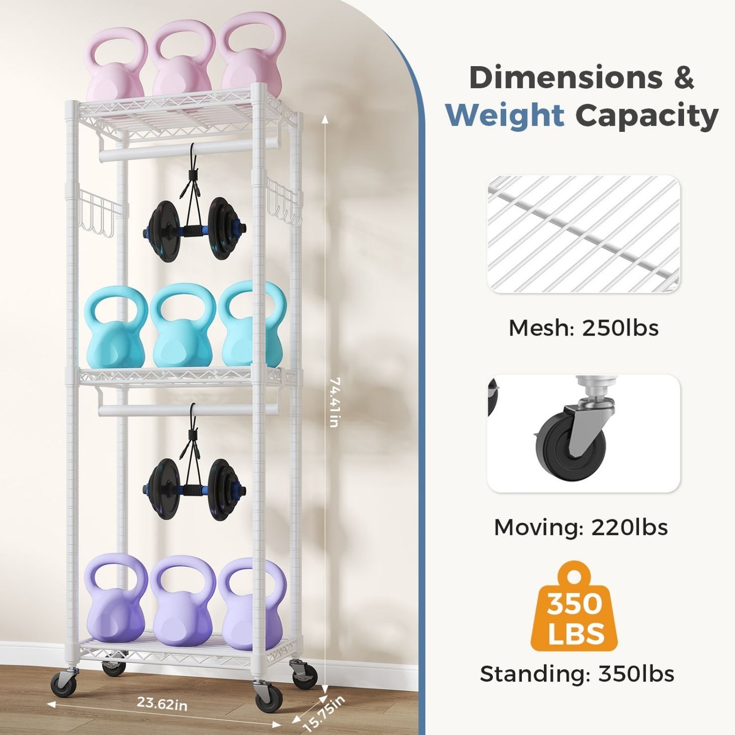 Adjustable Clothes Hanger, A Metal Movable Wall-mounted Hanger With Wheels, Used For Hanging Clothes, Equipped With 2 Side Hooks And 2 Rods