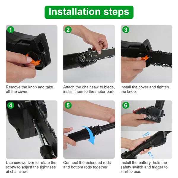 Cordless Pole Saw, 7.4ft Adjustable Length Chainsaw With 775W Motor 35ft-s Chain Speed, 2x 3000mAh Batteries & Safety Protection, 4-Section Extension Pole For Tree Trimming, Branch Cutting - Garden