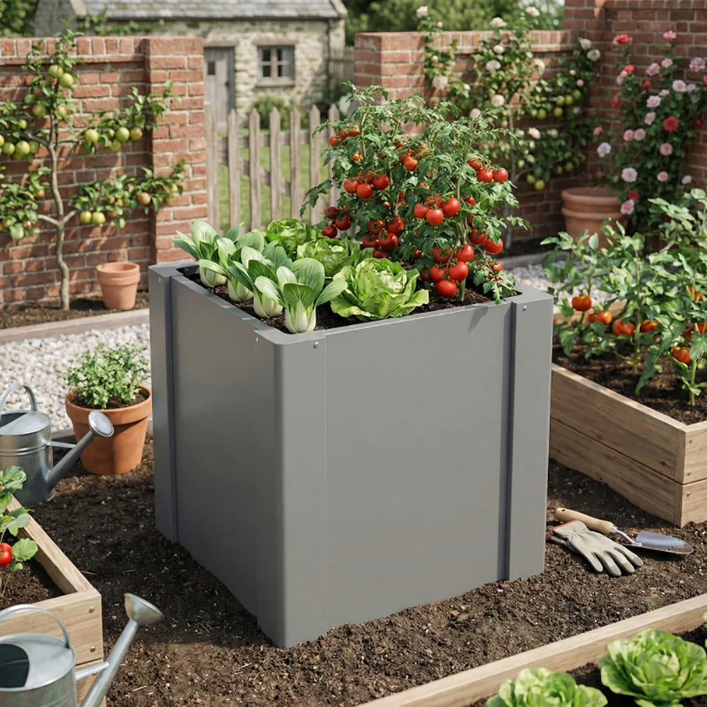 Raised Garden Bed Galvanized Planter Box Outdoor Open-Bottom Design With Gloves For Gardening Vegetables, Flower