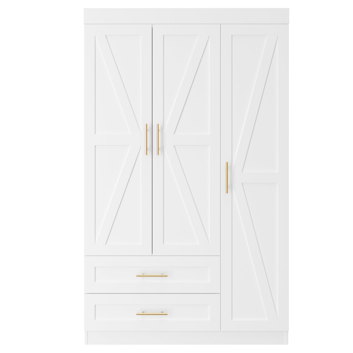 Shaker Style Classic Three-Door Wardrobe, Wood Bedroom Armoire With Hanging Rod And Shelves, Spacious Storage Closet, Modern Farmhouse Design