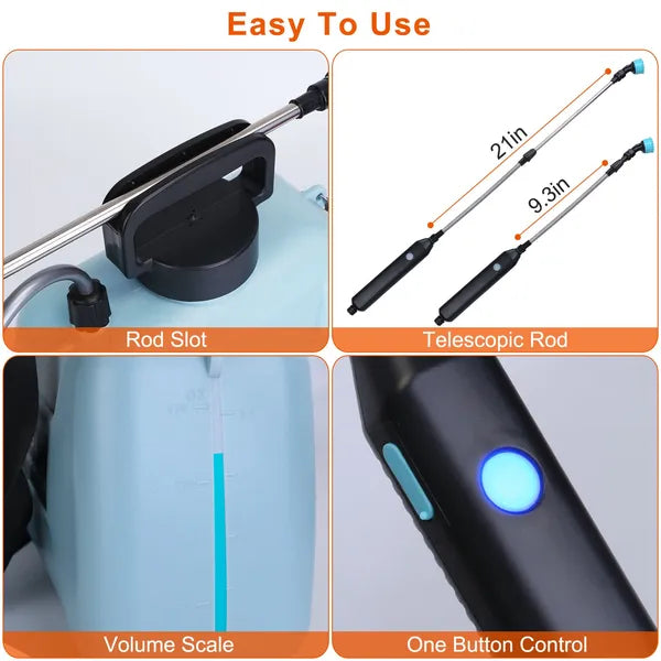 5L/1.3Gallon Electric Plant Sprayer Telescopic Rechargeable Garden Sprayer Automatic Handheld Sprayer With 3 Spray Spouts Shoulder Strap For Cleaning Sterilization