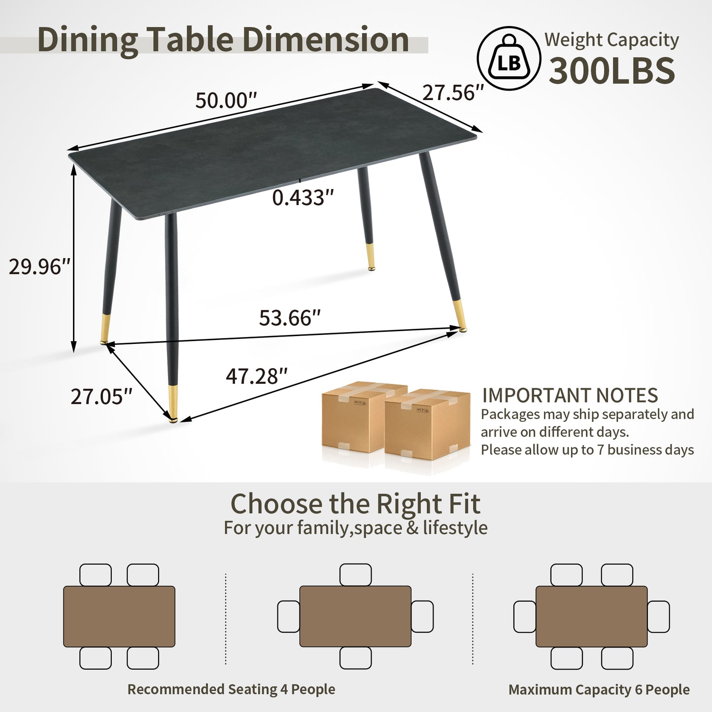 Modern Rectangular Dining Table, Premium Sintered Stone Tabletop With Sturdy Metal Base, Heat-Resistant & Scratch-Resistant Kitchen And Dining Room Table Vic Dark, 1 Table
