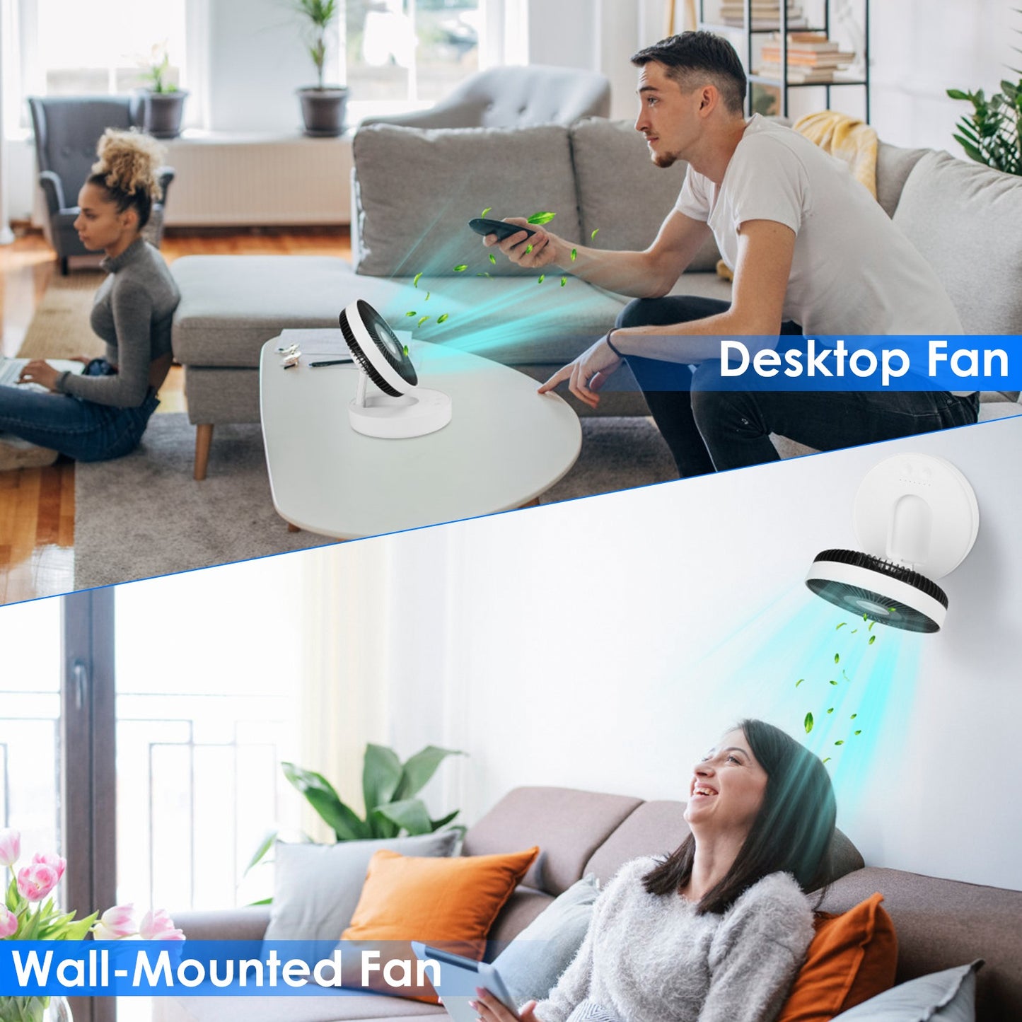 Foldable Rechargeable LED Desk Fan Wall Mounted Fan With Magnetic Remote Hanging Oscillating Fan With 4 Speeds 2 Brightness Time Setting Automatic Rotation