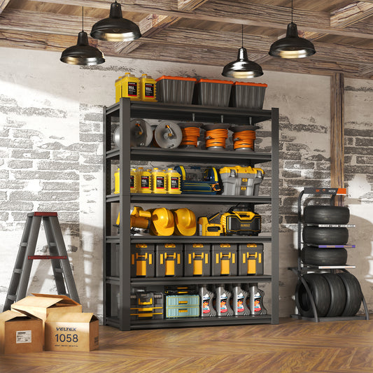 82 H  6 Tier Metal Shelves For Storage Garage Shelving 2400LBS Heavy Duty Storage Shelves Adjustable Garage Shelf Industrial Shelving Unit Storage Utility Rack,48 Wx18 Dx82 H,Black