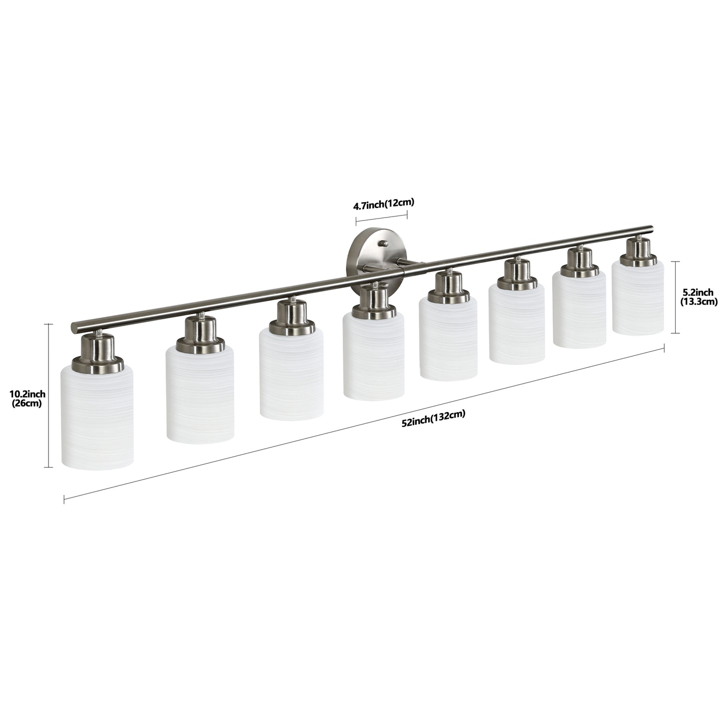52   Modern 8-Light Vanity Wall Sconce, Brushed Nickel Finish With Frosted Glass Shades For Bathroom Or Hallway Lighting  No Bulbs