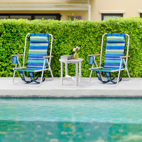 2 Pieces, Seat Height 7.9in, Width 17.7in, Depth 17.3in, Blue-green Horizontal Stripes Pattern, Iron Beach Chair, Steel Tube, Oxford Fabric, 120kg, 4-level Adjustment