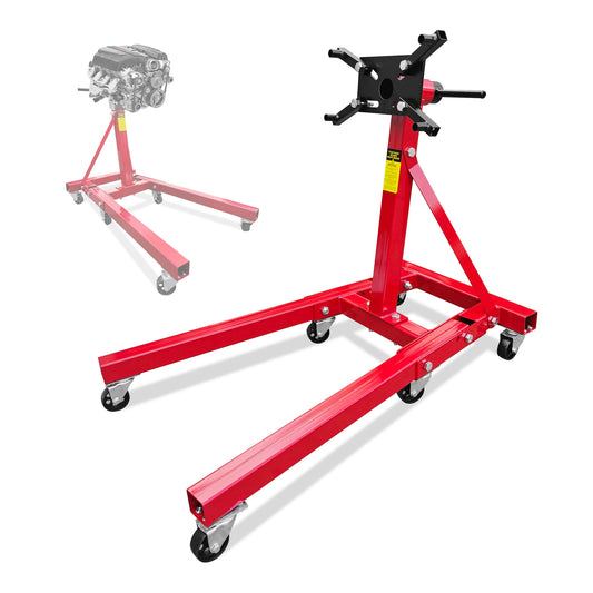Engine Stand 2000LBS Capacity, 360 Degree Rotating Engine Run Stand With 6-Casters, Heavy Duty Motorcycle Engine Stand With Foldable Frame For Auto Repair, Vehicle Maintenance, Red