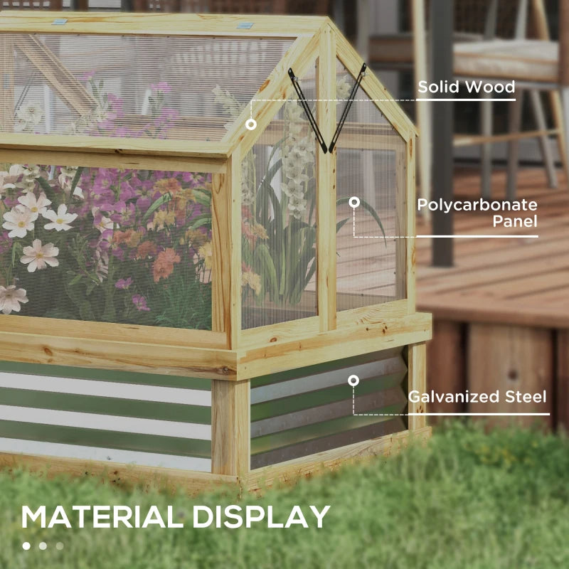 Raised Garden Flower Bed Kit With Greenhouse, Wooden Cold Frame Planter