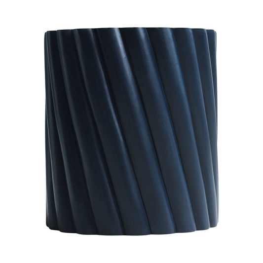 Modern Navy Blue Outdoor Table With Fluted Design - 16.02  Diameter, 18.31  H, MGO Material, 250 Lbs Capacity, Assembly-Free Accent Table Or Seat For Patio, Garden, Or Balcony
