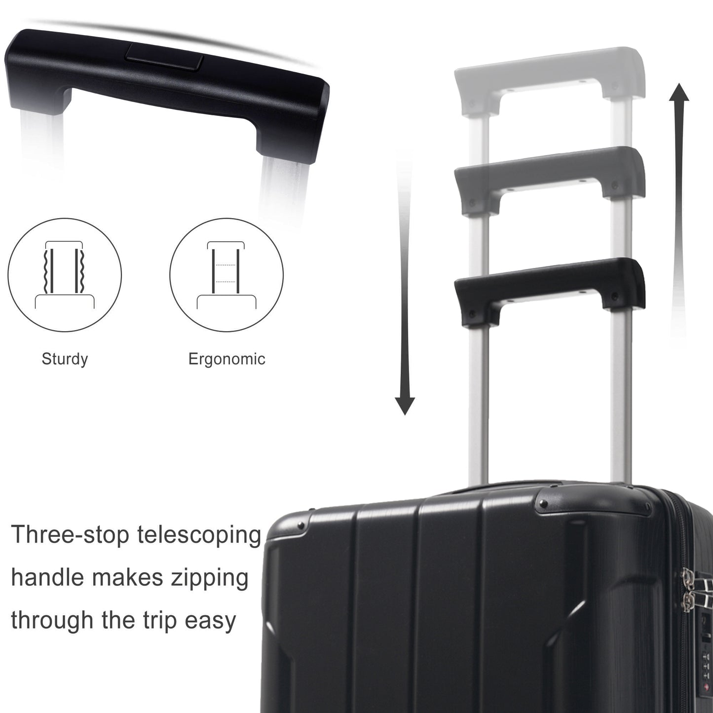 20-Inch Hardshell Carry-On Luggage, Lightweight Durable ABS Suitcase With Spinner Wheels, Built-in TSA Lock, 2 Packing Cubes, Black