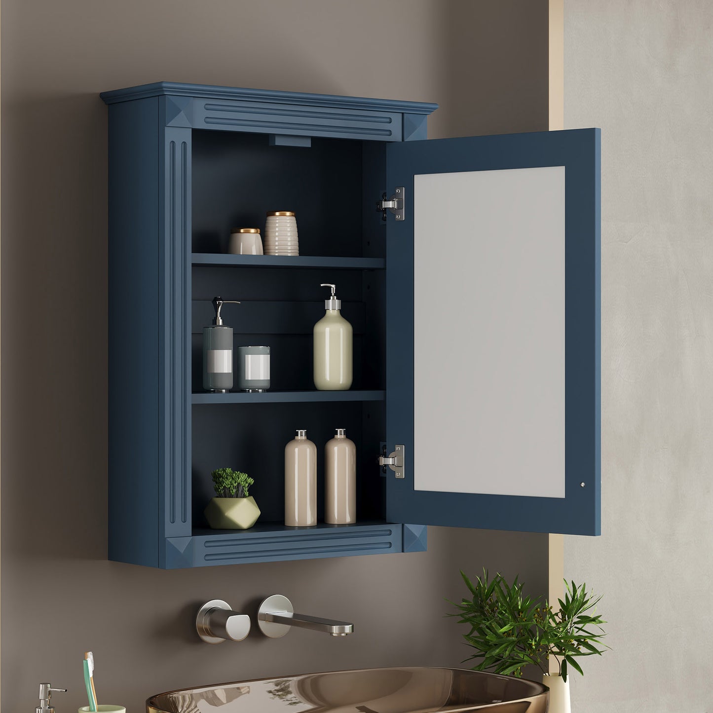 20   Wall Mounted Bathroom Storage Cabinet With Mirror, Medicine Cabinet With Height Adjustable Shelf, Over The Toilet Space Saver Cabinet