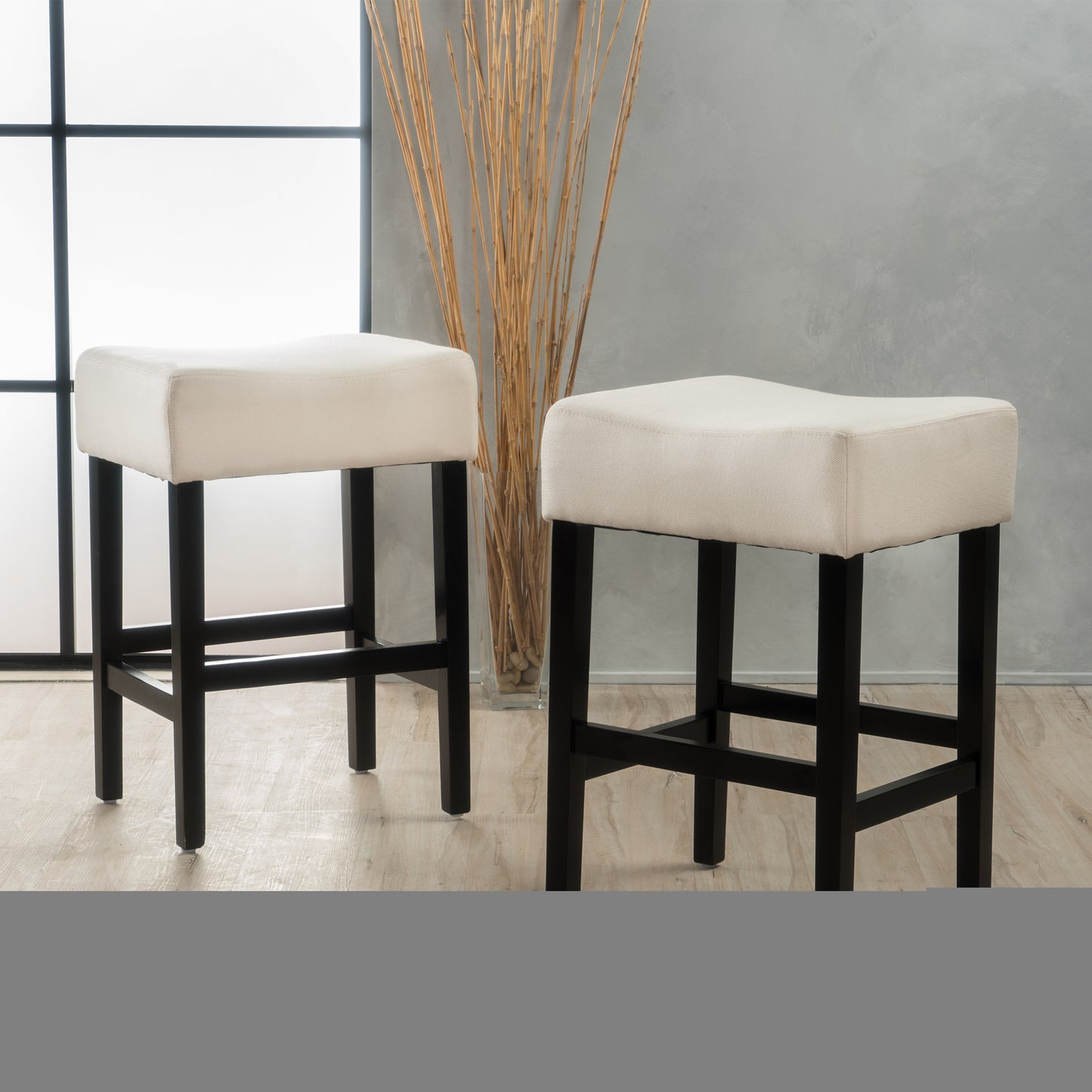 Set Of 2, 26.75 Backless Fabric Counter Height Barstool,  Beige
