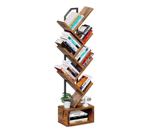 7-layer Tree Bookshelf, Tall And Narrow Wooden Bookcase, Standing Storage Rack For Corners And Small Spaces