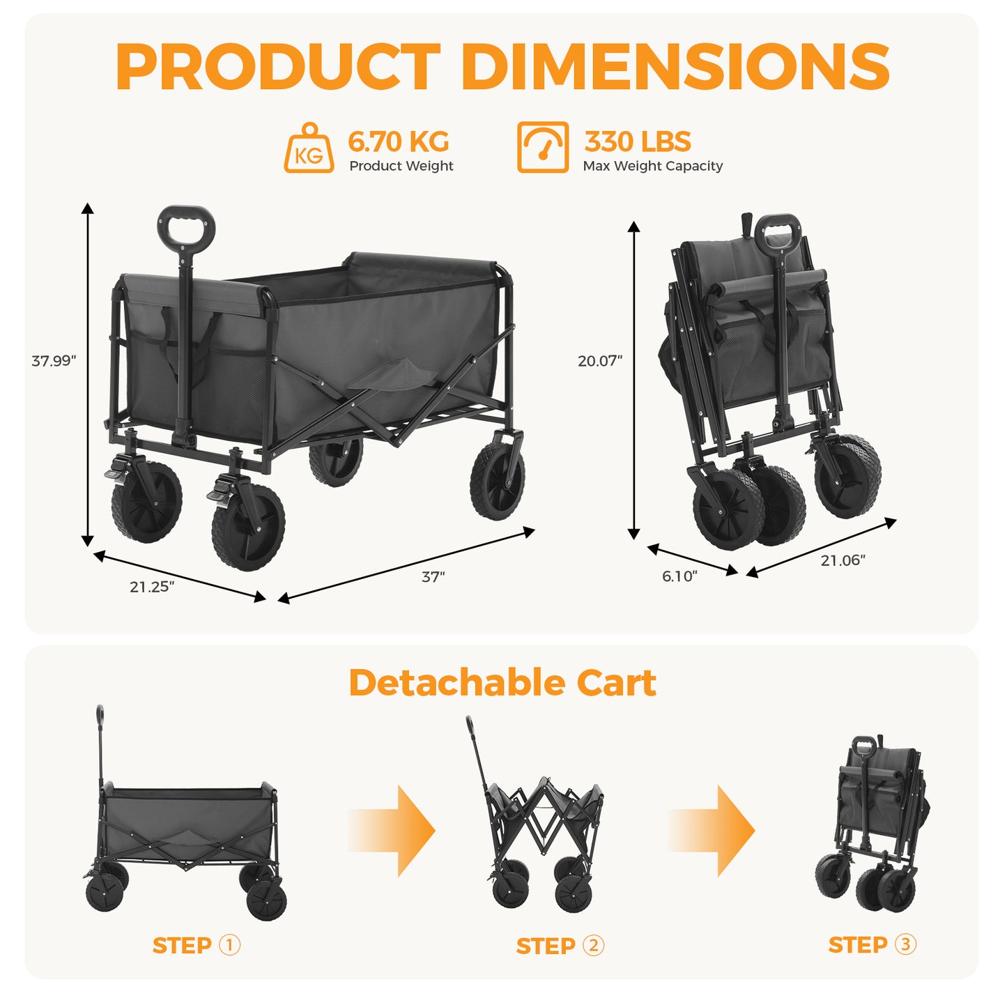 Foldable Trolley, With Wheels, Foldable, Large Capacity, 330 Pounds, Multi-functional Trolley, Heavy-duty Design, With Elastic Handles
