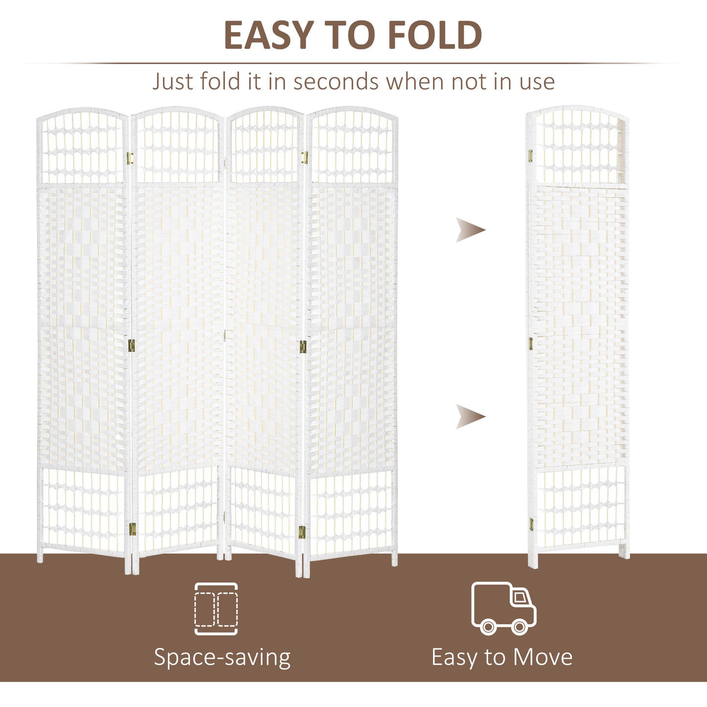 4 Panel Folding Room Divider Portable Privacy Screen Wave Fiber Room Partition For Home Office White