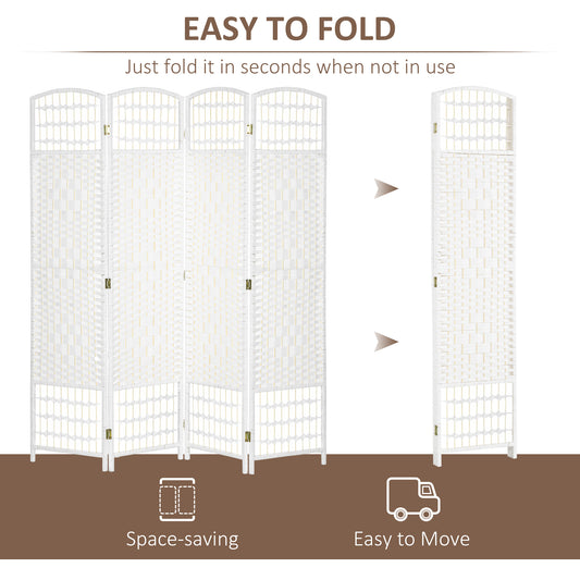 4 Panel Folding Room Divider Portable Privacy Screen Wave Fiber Room Partition For Home Office White