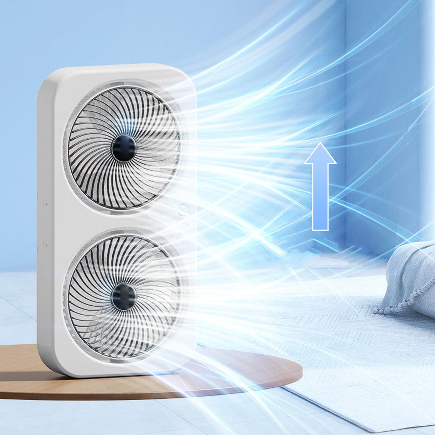 Tabletop Dual Fan USB Rechargeable Silent Air Circulation Fan With Brushless Motor Multi Speed Control For Home Dormitory Black
