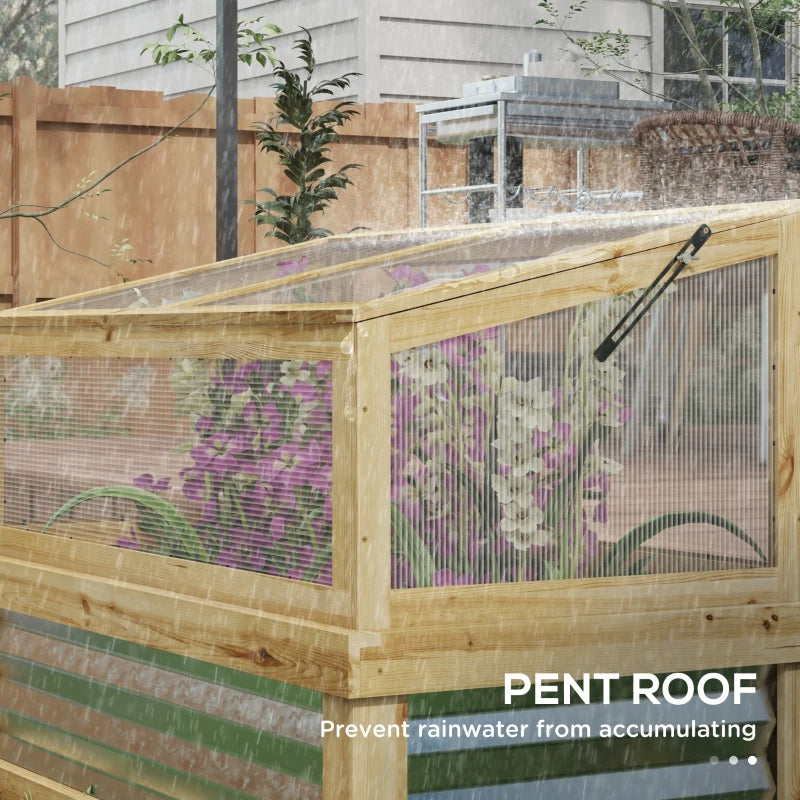 Outsunny Raised Garden Flower Bed Kit With Lean-to Greenhouse, Wooden Cold Frame Planter, Natural