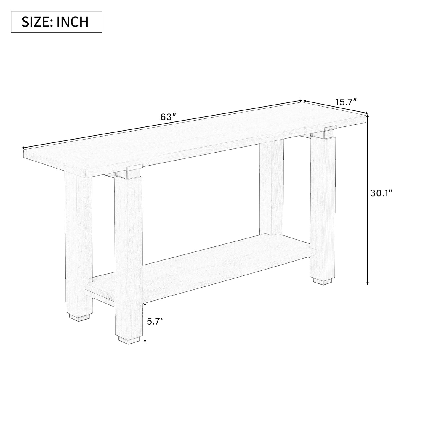U-Style 62.9  Modern Minimalist Console Table  Solid Wood Entryway Sofa Table With Metal Accents  Built- In Shelf  For Living Room  Hallway  3 Colors  Black  Gray  Natural
