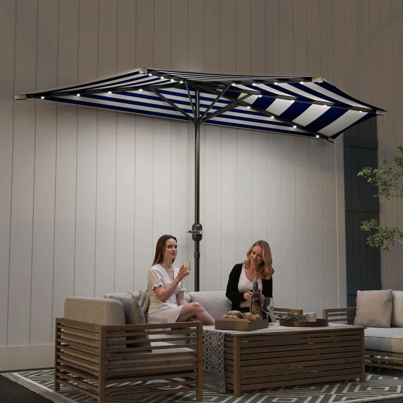 Outsunny Half Umbrella Outdoor Patio Umbrella, Small Balcony Umbrella, Vented Half Patio Umbrella With Crank 8 Ribs, Porch Umbrella For Garden Deck Poolside, Navy Blue