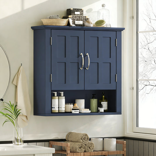 Bathroom Wall Storage Cabinet, Multi -functional Wall Mounted Cabinet With Adjustable Shelves, Medicine Cabinet For Laundry Room & Kitchen & Living Room, Blue