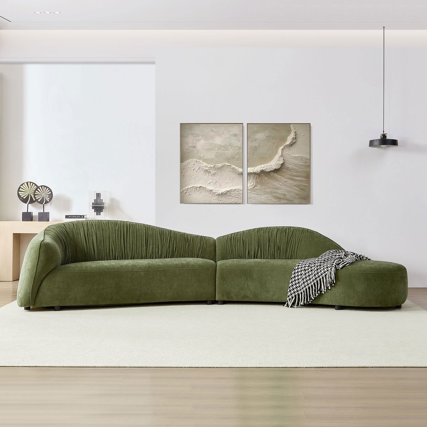 145.67   Mid-Century Upholstered Comfy Couch With Facing Chaise Right For Livingroom,Bedroom, Apartment, Home Office GREEN