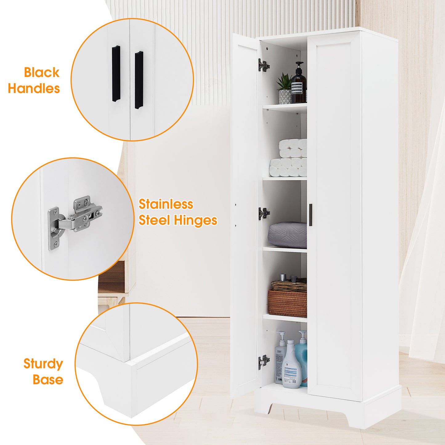 Storage Cabinet With Two Doors For Bathroom, Office, Adjustable Shelf, MDF Board, White