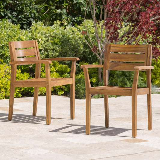 STAMFORD Dining Chairs Set Of 2,Acacia Wood Patio Armchair,for Backyard, Poolside, Garden,Teak