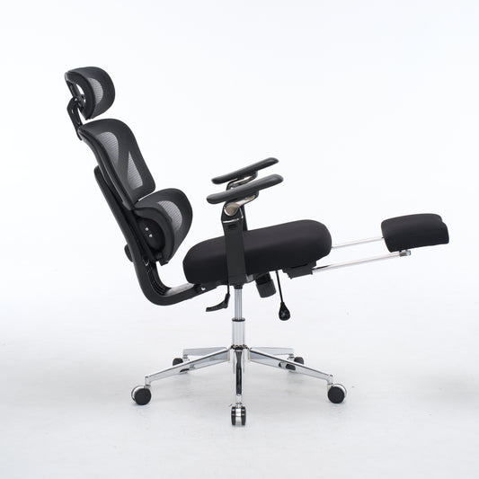 Ergonomic Home Office Desk Chair With Massage Lumbar Support,4D Headrest & 5D Armrests, Adjustable Back High And Seat Depth  Black