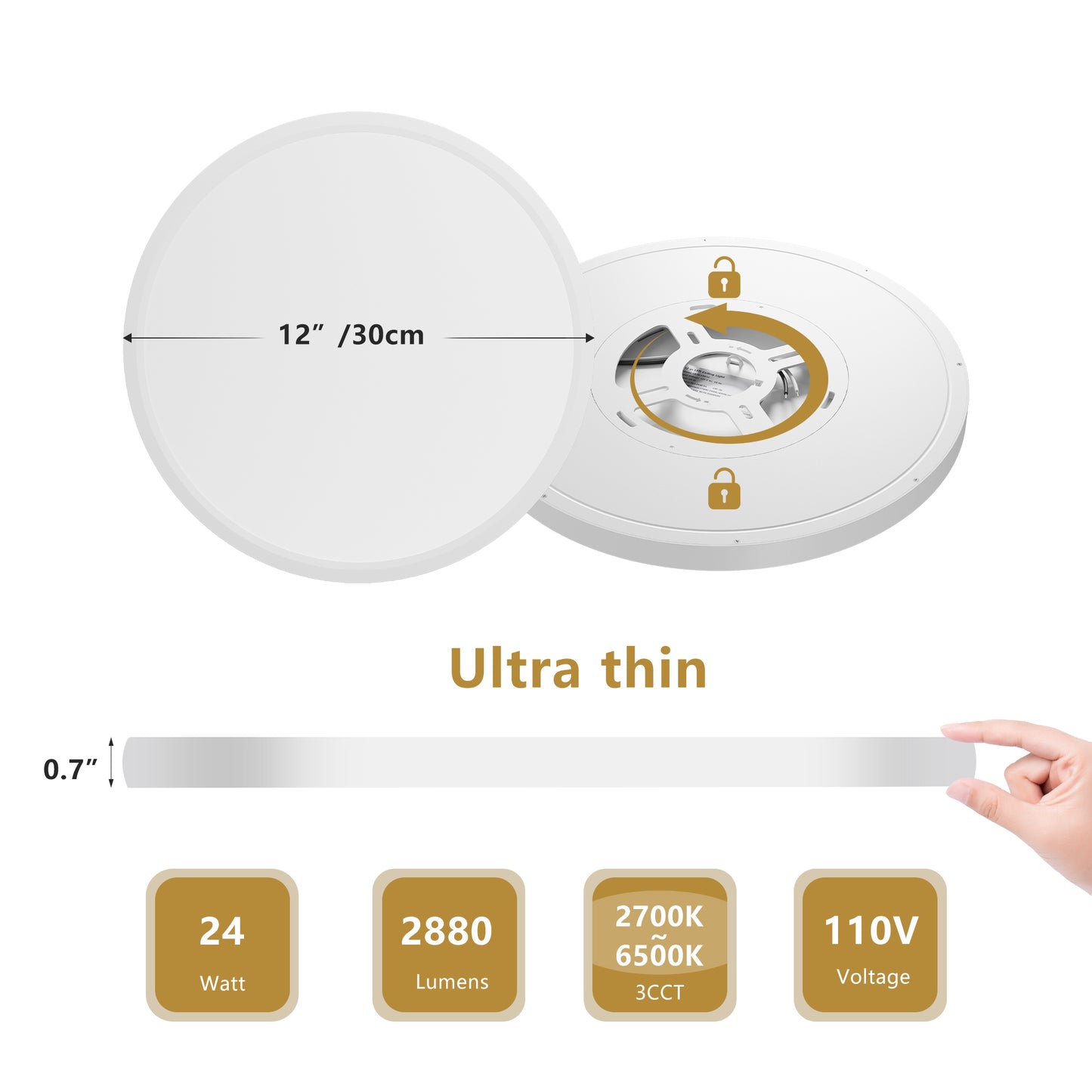 6PK 12 In. LED Flush Mount Ceiling Light Fixture - 2880 Lumens, 5 CCT 2700K-500K-40000K-5000K-6500K, Round Color Selectable Panel Light, Dimmable, Suitable For Bathroom Or Shower