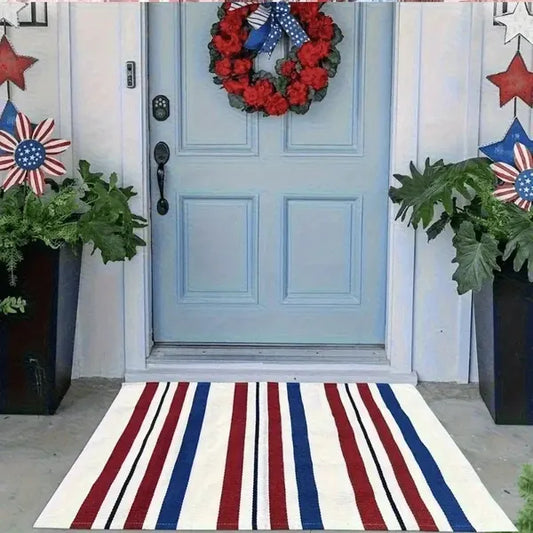 Unique Outdoor Mat, American Vintage Patriotic Star, Machine Washable Non-Slip Mat, Red White Blue Stars & Stripes Design 31x20 Inch Ideal Gift For Patriotic, Patriotic Area Mat, Perfect For Father's