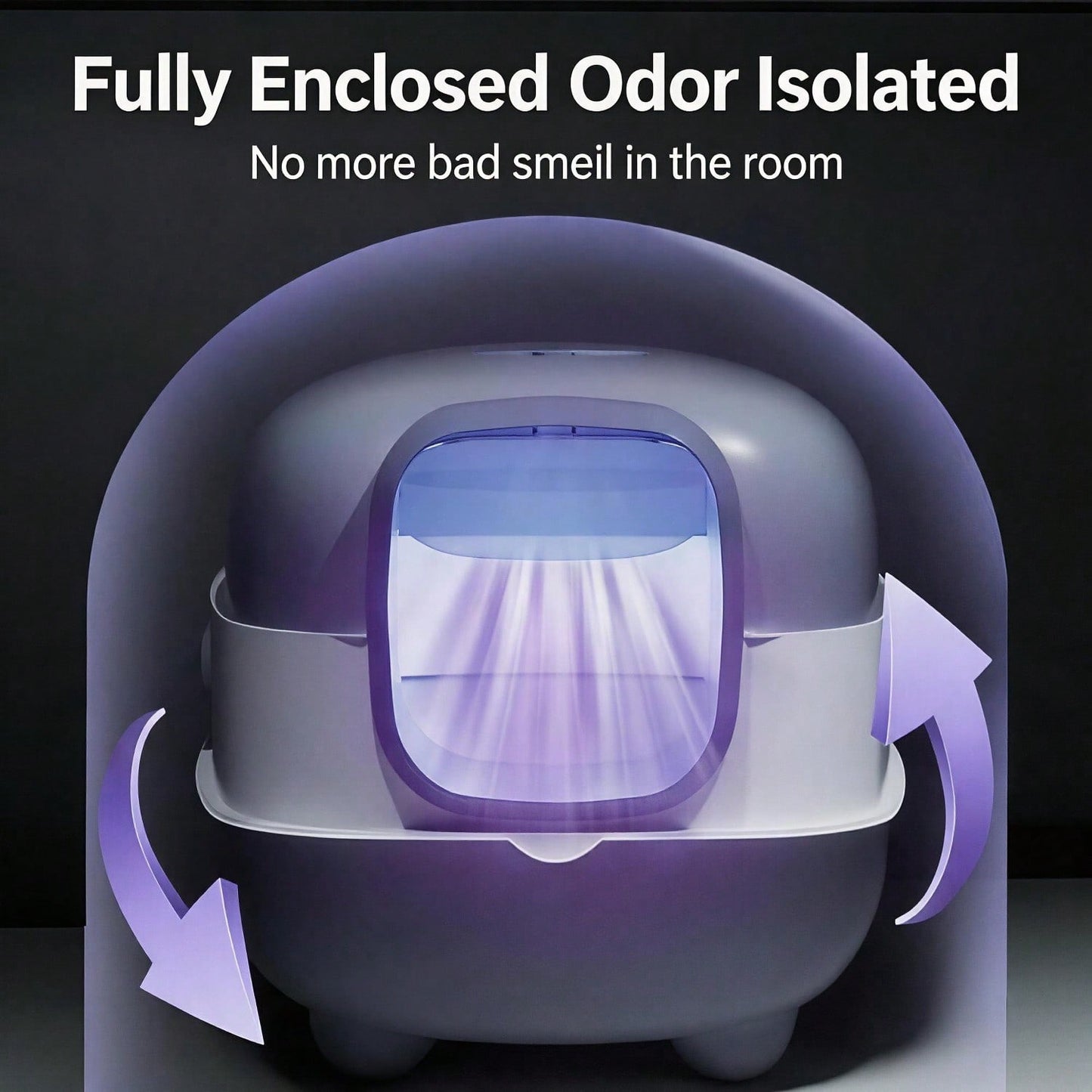 Fully Enclosed Cat Litter Box With UV Sterilization Odor Control, Large 56cm Space For Big Cats, Easy Clean 180 Flip Top, Detachable Anti Tracking Design With Litter Scoop
