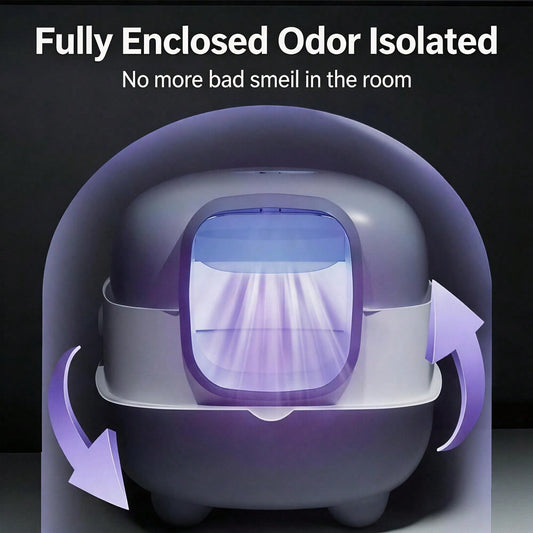 Fully Enclosed Cat Litter Box With UV Sterilization Odor Control, Large 56cm Space For Big Cats, Easy Clean 180 Flip Top, Detachable Anti Tracking Design With Litter Scoop