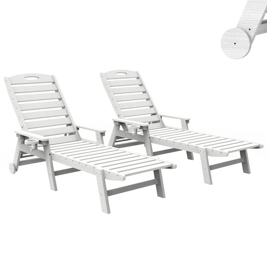Outdoor Lounge Chairs Set Of 2, HDPE Pool Chaise Lounge Chairs For Poolside, Pool Loungers For Outside, Patio, Sunbathing Tanning, White