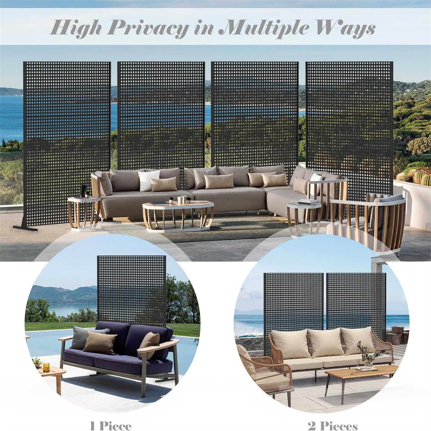 Metal Privacy Screen, Freestanding Outdoor Indoor Divider, Decorative Privacy Screen Panels For Balcony Patio Garden, Rhombus-Shaped