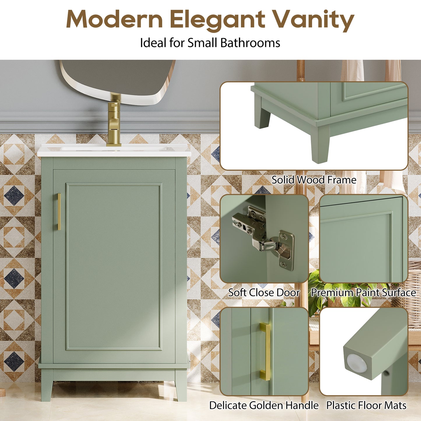 Viedo  20 Inch Modern Small Bathroom Vanity Cabinet With Ceramic Basin- 20x14.5x33.3 Inches,Ample Storage,1 Soft Close Door